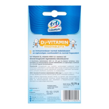 Alternative view of 1x1 Vitamin D3-vitamin 400 NE narancs ízű étrend-kiegészítő rágótabletta édesítőszerrel, napocskás 15 db