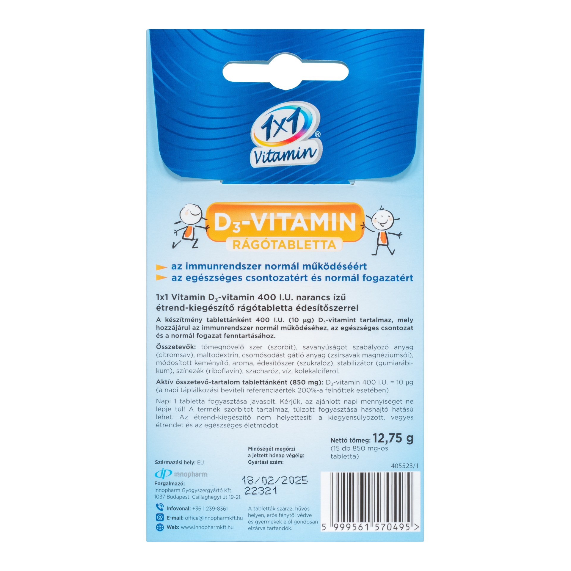 1x1 Vitamin D3-vitamin 400 NE narancs ízű étrend-kiegészítő rágótabletta édesítőszerrel, napocskás 15 db - Image 2