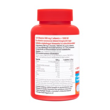 Alternative view of 1×1 Vitamin C-vitamin 500 mg + D3-vitamin 1000 NE narancs ízű étrend-kiegészítő rágótabletta csipkebogyóval 60 db