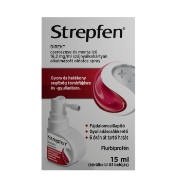 Alternative view of Strepfen DIREKT cseresznye és menta ízű 16,2 mg/ml szájnyálkahártyán alkalmazott oldatos spray 15 ml