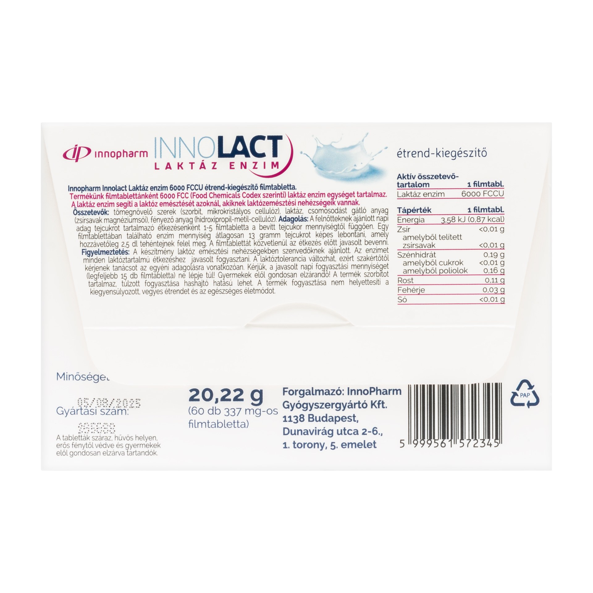 Innopharm Innolact Laktáz enzim 6000 FCCU étrend-kiegészítő filmtabletta 60 db - Image 2