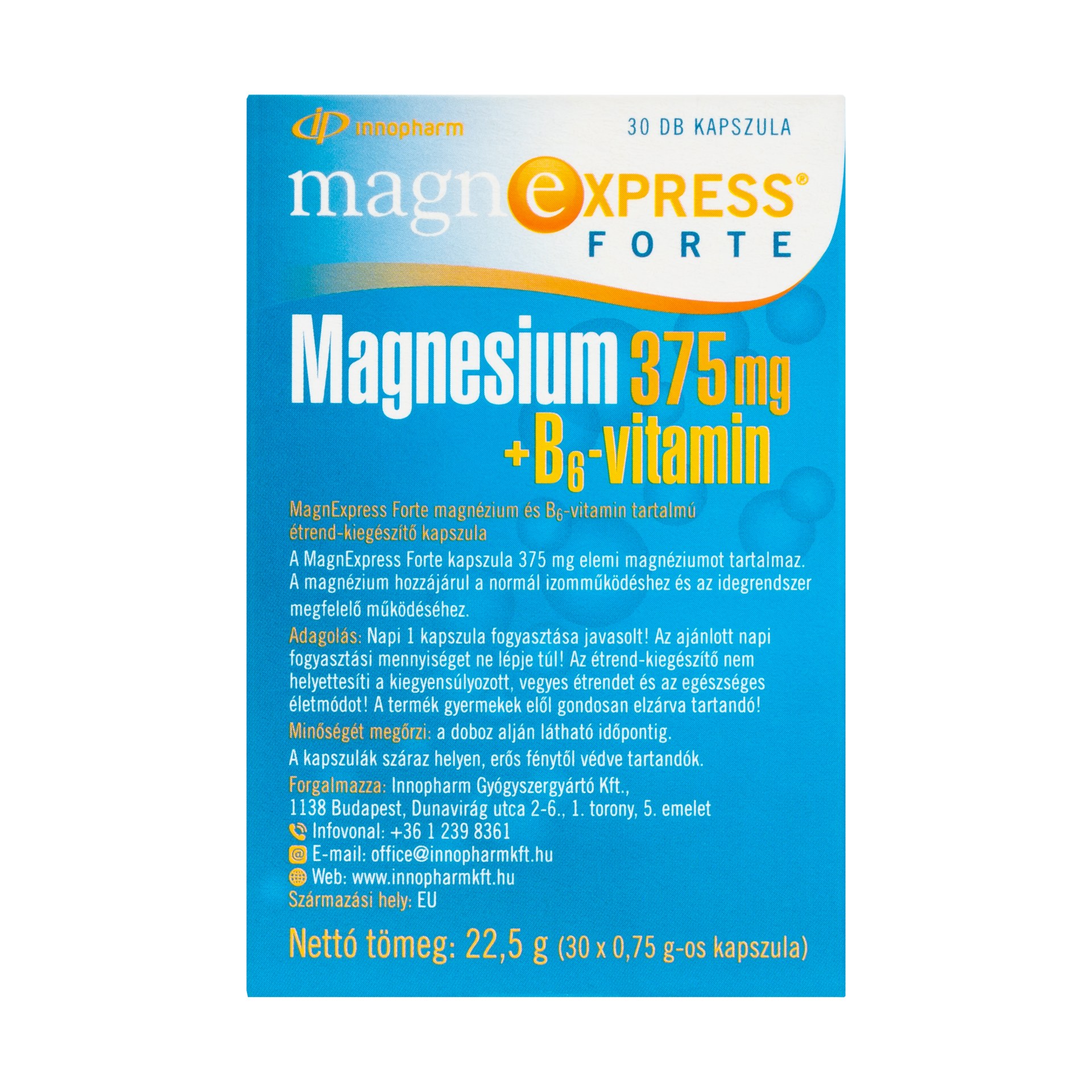 Innopharm MagnExpress Forte 375 mg magnézium és B6-vitamin tartalmú étrend-kiegészítő kapszula 30 db - Image 2