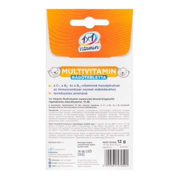 Alternative view of 1×1 Vitamin Multivitamin narancs ízű étrend-kiegészítő rágótabletta édesítőszerrel, macis 15 db