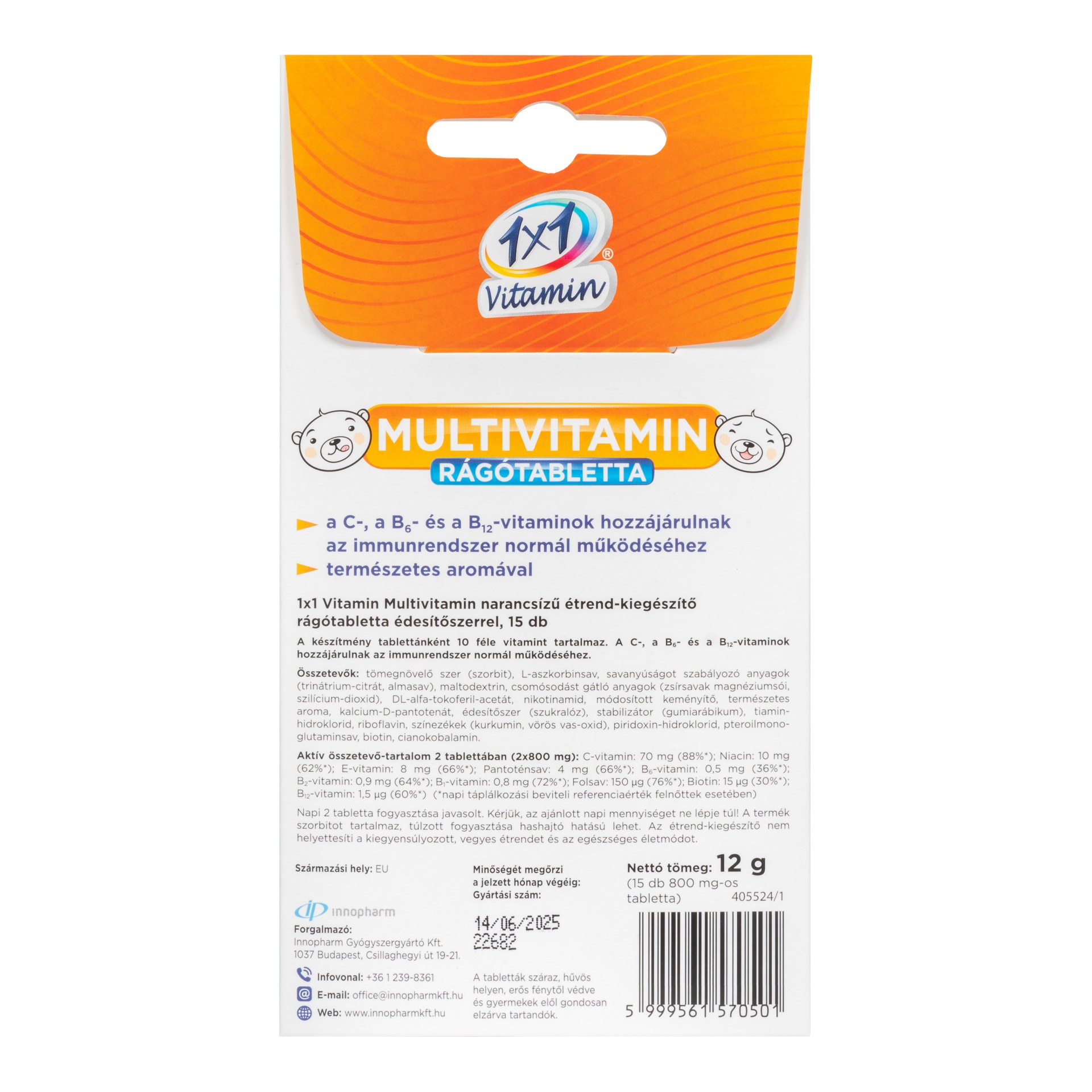1×1 Vitamin Multivitamin narancs ízű étrend-kiegészítő rágótabletta édesítőszerrel, macis 15 db - Image 2