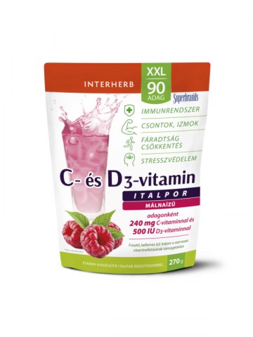 Interherb XXL C+D3-VITAMIN ITALPOR MÁLNA ÍZŰ 270G (90 ADAG)