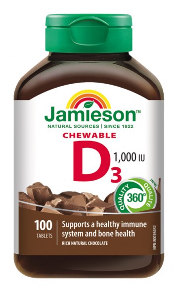Jamieson D3-vitamin 1000 IU szopogató tabletta csokoládé 100 db