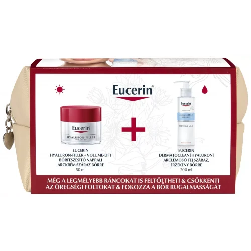 EUCERIN Hyaluron-Filler+Volume-Lift Nappali arckrém száraz bőrre 50 ml + DermatoCLEAN HYALURON arctisztító tej 200 ml